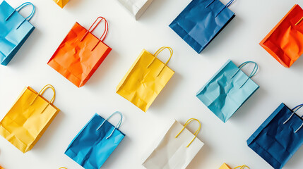 Colorful Shopping Bags Against White Wall