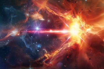 Star Emitting Plasma Flares in Dynamic Space Scene
