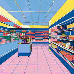 illustration of a grocery shop,  behance contest winner, figurativism