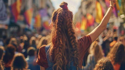 Woman With Long Hair Standing in Front of a Crowd