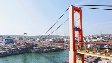 View of Suspension Bridge Connecting to Mandhata Island From Mainland, Omkareshwar, Madhya Pradesh, India.