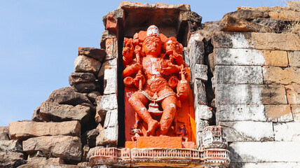 Sculpture of Kalbhairava, Form Lord Shiva on Prikrama Gate, Omkareshwar, Madhya Pradesh, India.