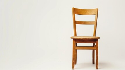 A solitary wooden chair on a white background. Perfect for themes of minimalism, simplicity, and everyday objects.