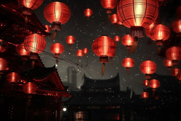 Beautiful Red chinese lanterns at nigh scene, Chinese Lantern Festival, Chinese new year