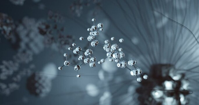 Carfentanil rotating 3d molecule, molecular structure of carfentanyl, seamless video