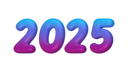 Happy New 2025 Year - Realistic 3D Render. Stunning Gradient Blue and Violet Numbers Made of High-Quality Plastic Balloons. Perfect for Celebrating the New Year in Style. Vector Illustration