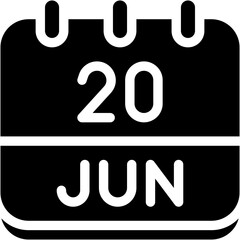 Vector Icon Calendar, june, twenty, 20, calendar date, monthly calendar, time and date, month, schedule