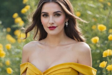 Naklejka premium Beautiful Woman with Long Hair and a Radiant Smile