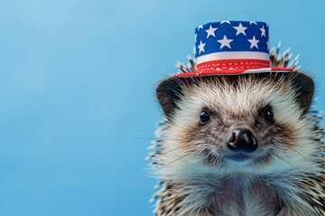 Sweet hedgehog dressed in a 4th of July hat with space for copy.