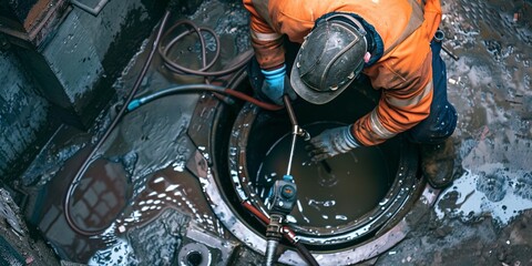 A drainage service inspects a clogged drain using a camera prior to clearing it.