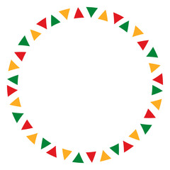 Empty round frame with red, green and yellow triangles isolated on transparent background. Abstract Juneteenth frame. Freedom Day border. Black History Month. Place for text. Vector Illustration