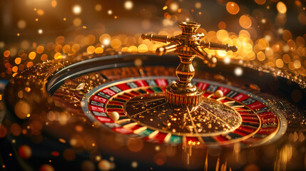 Close-Up View of a Roulette Wheel in a Casino Setting Amidst Shimmering Lights