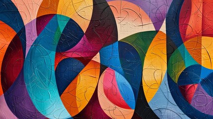 Fototapeta premium Colorful geometric shapes intertwined in a harmonious abstract pattern, vivid and eyecatching, highly detailed