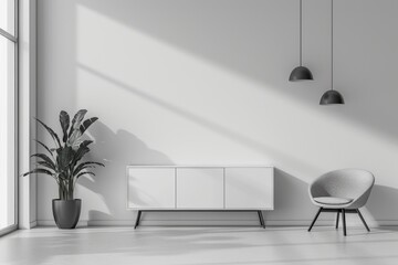 Cabinet and sofa chairs against the wall
