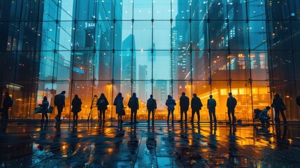 A powerful movie poster featuring a business team constructing a skyscraper, each member playing a crucial role, illustrating collaboration