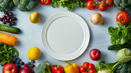 Assorted Vegetables Surrounding a White Plate