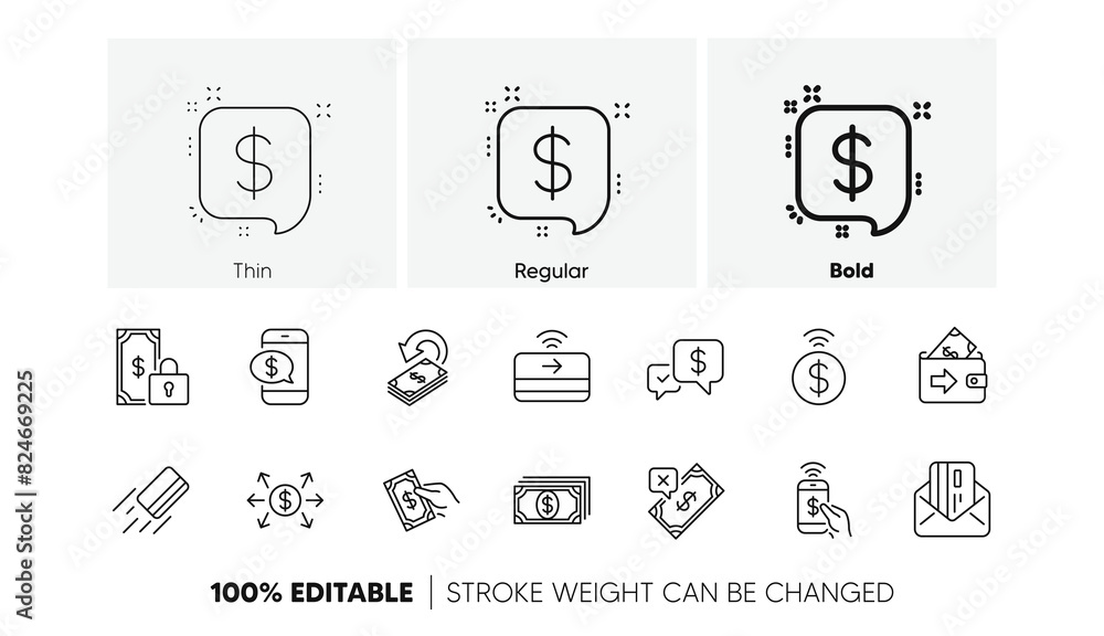 Wall mural accept transfer, pay by phone and credit card. money payment line icons. cash linear icon set. line 