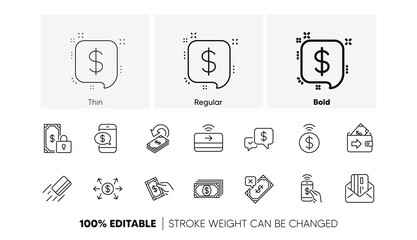 Accept transfer, Pay by Phone and Credit card. Money payment line icons. Cash linear icon set. Line icons set. Vector