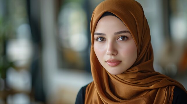 Adorned by a Southeast Asian lady donning a chestnut headscarf and dark attire.