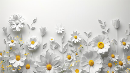 White and Yellow Flowers Painting on Wall