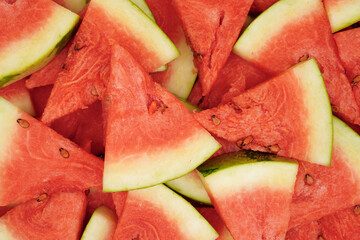 Summer fruit background concept, many cuts of juicy watermelon background