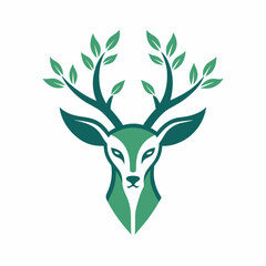 Modern deer head with tree icon logo design vector art illustration