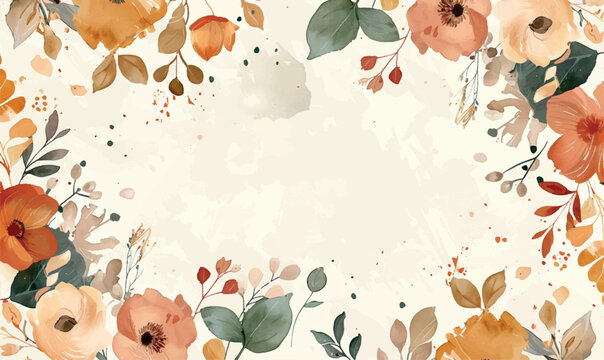 Vector watercolor sepia flowers, frame, for design
