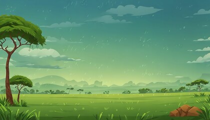 Rainy Season Over Savanna Vector Art Background