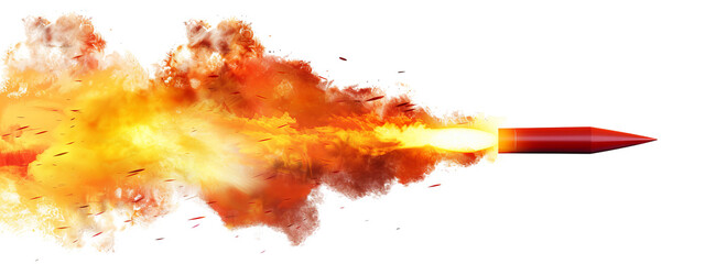 A missile rocket with fire trail isolated on the transparent background
