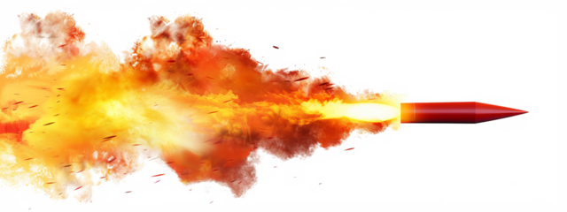 A missile rocket with fire trail isolated on the transparent background
