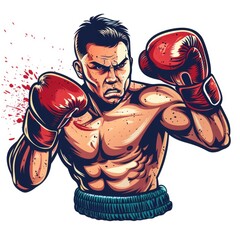 Boxing Athlete in Gloves Vector Illustration, Boxer Fighting with Punch, Sport Combat Half Body Design on White Background
