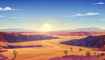 Bright Day Over Semi-Arid Desert with Mesas Vector Art Background