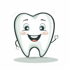 Cheerful Dental Mascot Cute Cartoon Tooth Smiling Happily on White
