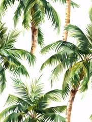 Obraz premium Tropical palm tree watercolor pattern design, hand-drawn illustration.