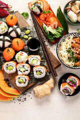 Assortment of japanese traditional dishes. Asian food.