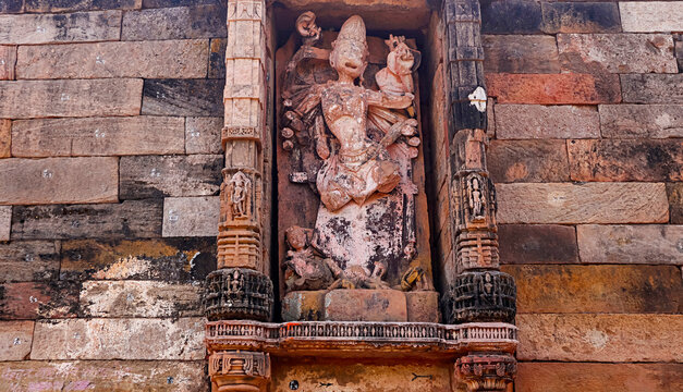 Carving Broken Sculpture of Goddess Chamunda on Parikrama Gate, Omkareshwar, Madhya Pradesh, India.