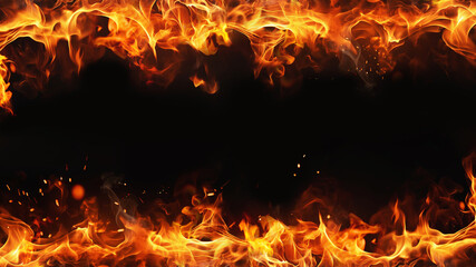 Fire embers particles over black background. Fire sparks background. Abstract dark glitter fire...