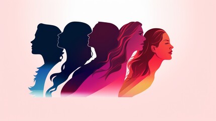 Female community that helps women to be empowered, talk, share ideas. social network communication group of multiethnic diversity women and girls. vector illustration abstract face silhouette profile