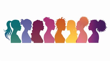 Female diversity. Group multiethnic and multiracial women and girls who communicate and share information on social network and community. Head face silhouette profile. Friendship. Speak