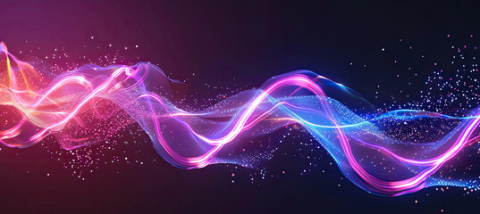 Obraz premium Waved neon light element with swoosh effect , isolated on black background