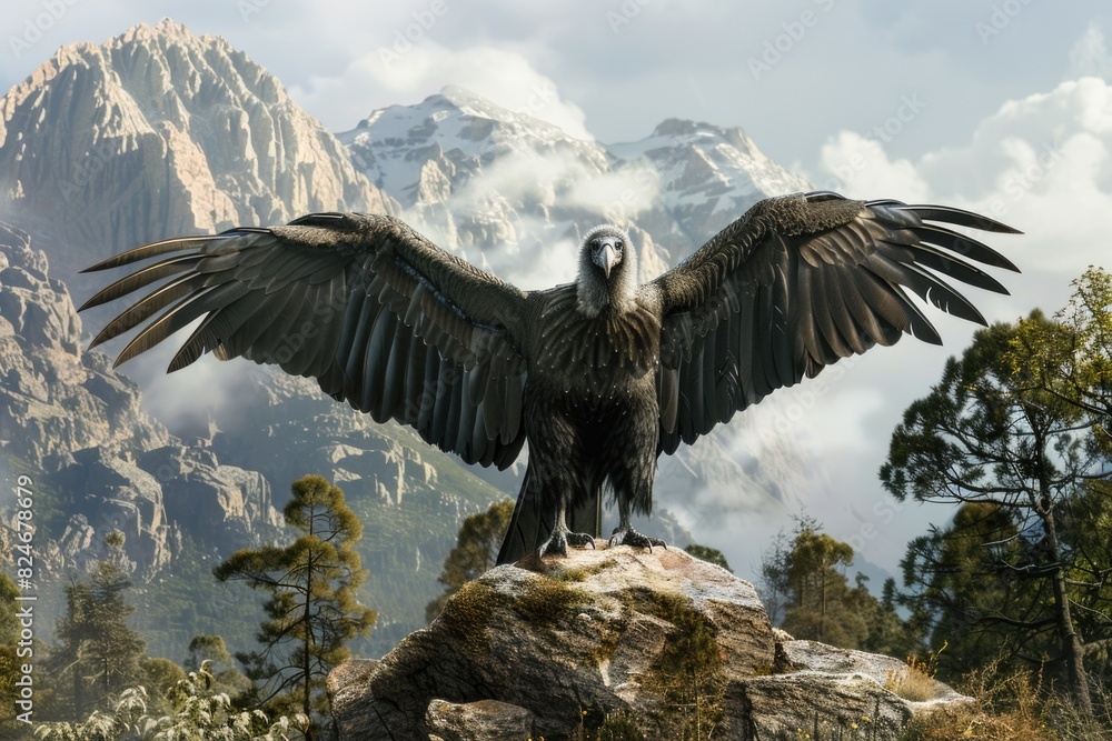 Poster a large bird standing on top of a rock. suitable for nature and wildlife concepts