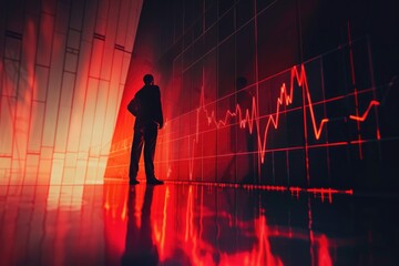 A man standing in front of a wall with red lights. Suitable for urban and nightlife concepts