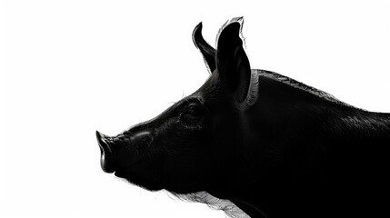 A close-up black and white photo of a pig. Suitable for various projects