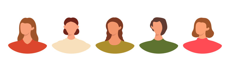 Collection of different female avatars without a face. User icons with various women. Modern vector illustration.
