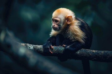 Naklejka premium A monkey perched on a high tree branch. Suitable for wildlife and nature themes