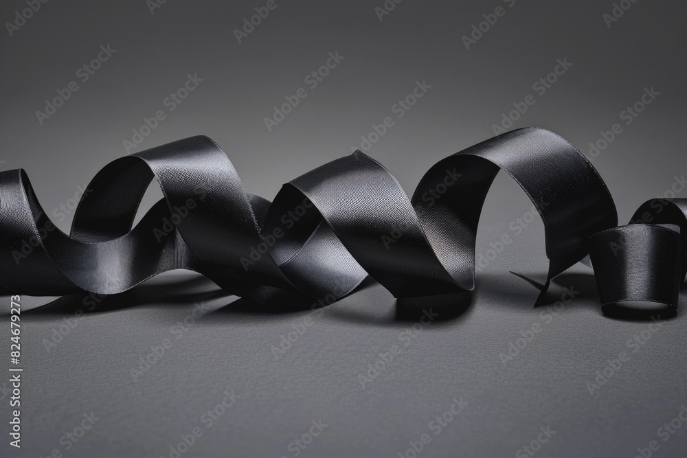 Poster black ribbons arranged on a gray background. suitable for various creative projects