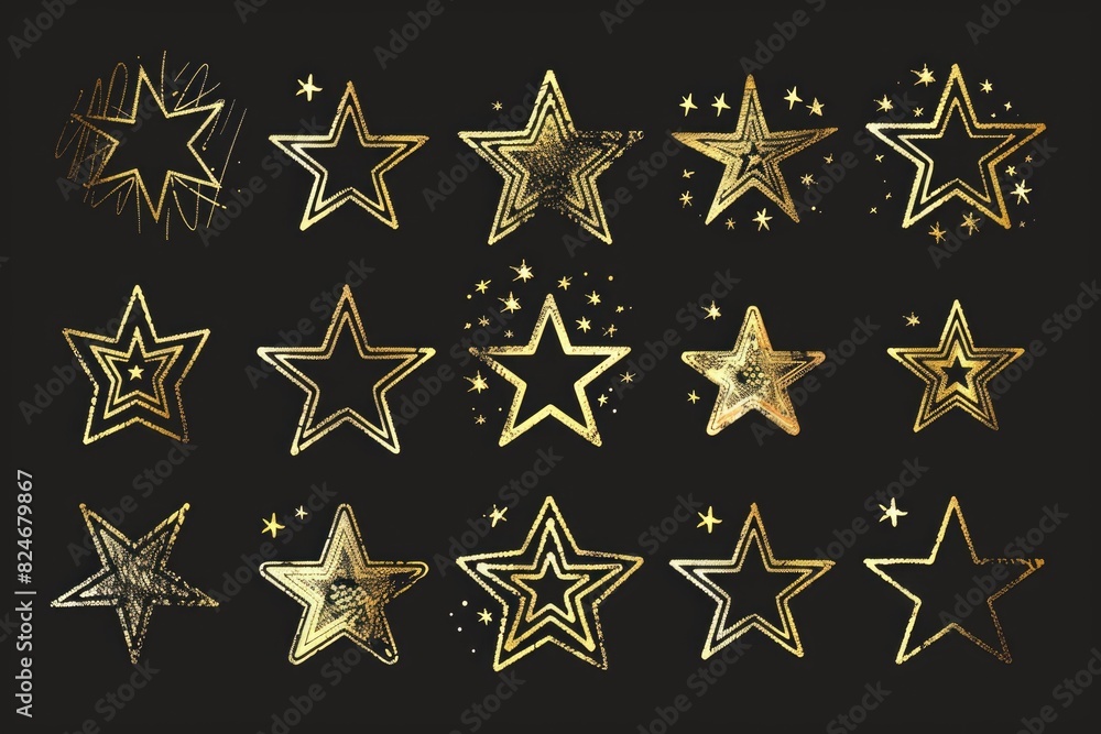 Poster a set of gold stars on a black background. ideal for various design projects