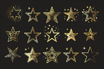 A set of gold stars on a black background. Ideal for various design projects