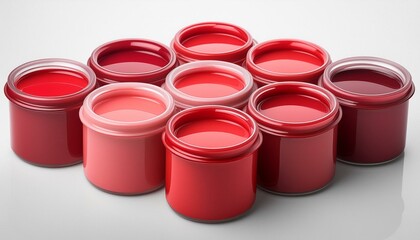 Pots de peinture de différentes nuances de rouge
