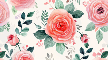Watercolor floral seamless pattern in vintage rustic style, colored garden illustration